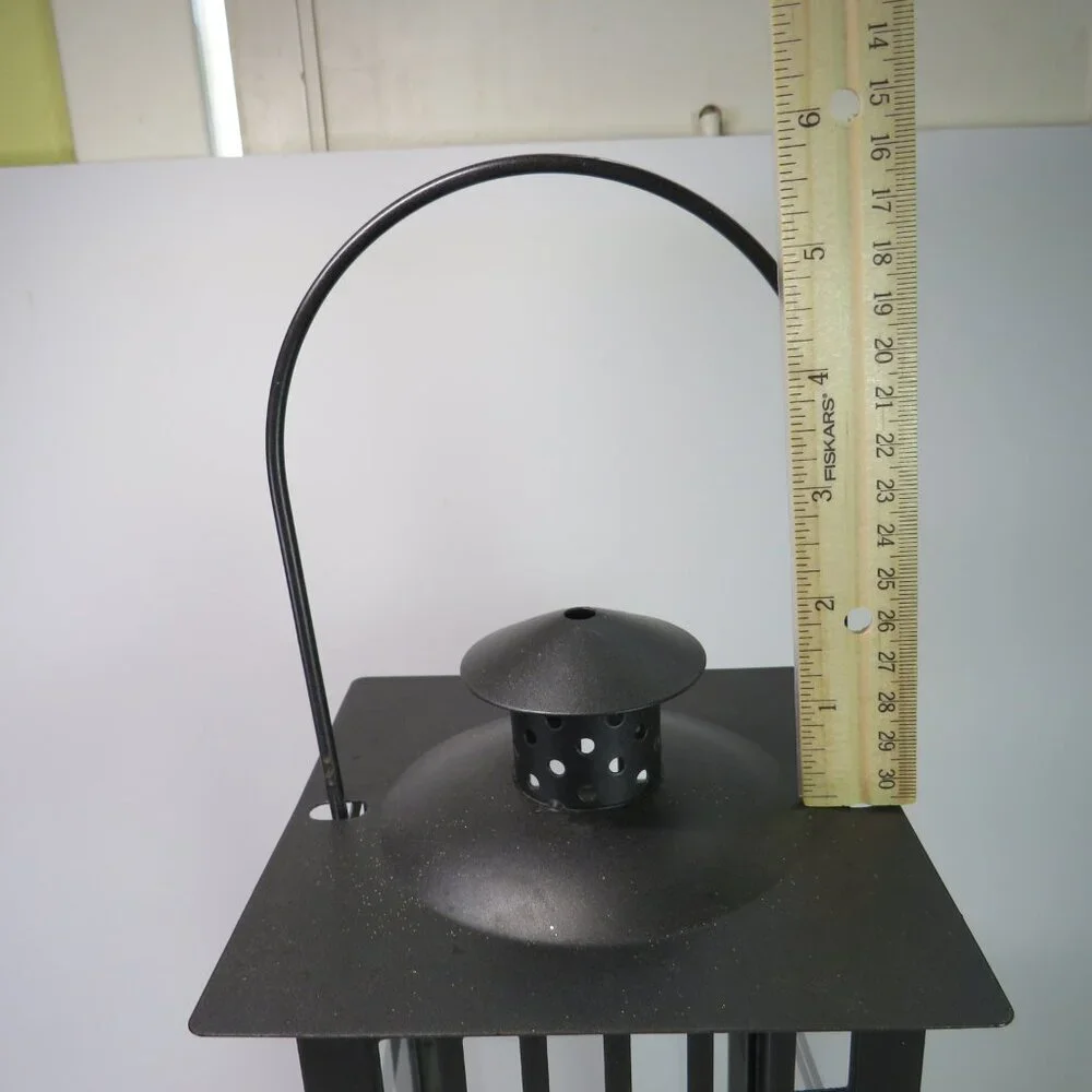 glass metal lantern 18 in tall with battery operated candle, bow and bird